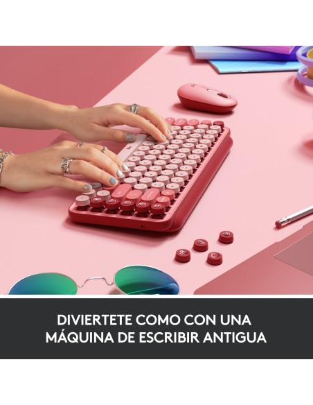 Logitech POP Keys Wireless Mechanical Keyboard With Emoji Keys teclado RF Wireless + Bluetooth QWERTY Español Borgoña, Rosa, Ros