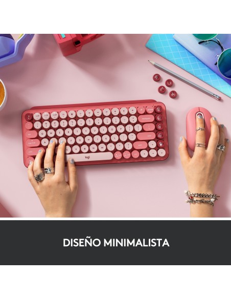 Logitech POP Keys Wireless Mechanical Keyboard With Emoji Keys teclado RF Wireless + Bluetooth QWERTY Español Borgoña, Rosa, Ros