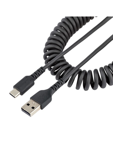 StarTech.com Cable de 1m de Carga USB A a USB C, Cable USB Tipo C Rizado de Carga Rápida y Servicio Pesado, Cable USB 2.0 A a US