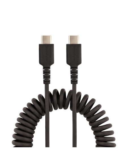 StarTech.com Cable de 50cm de Carga USB C a USB C, Cable USB Tipo C Rizado de Carga Rápida y Servicio Pesado, Cable USB 2.0 USBC
