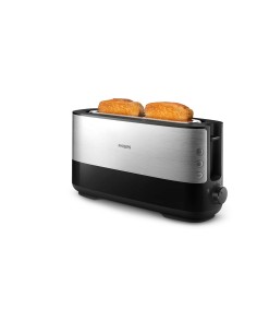Philips Viva Collection Tostadora negra de metal con ranura larga y función panecillos