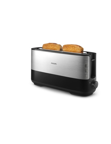 Philips Viva Collection Tostadora negra de metal con ranura larga y función panecillos