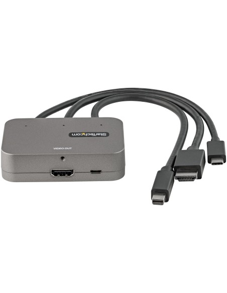 StarTech.com Adaptador Multipuertos 3 en 1 a HDMI - Conversor USB-C HDMI o Mini DisplayPort a HDMI 4K de 60Hz para Salas de Conf