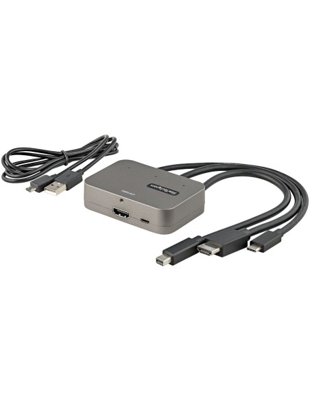 StarTech.com Adaptador Multipuertos 3 en 1 a HDMI - Conversor USB-C HDMI o Mini DisplayPort a HDMI 4K de 60Hz para Salas de Conf
