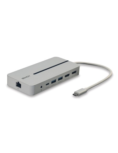 Lindy 43360 base para portátil y replicador de puertos Alámbrico USB 3.2 Gen 1 (3.1 Gen 1) Type-C Plata, Blanco