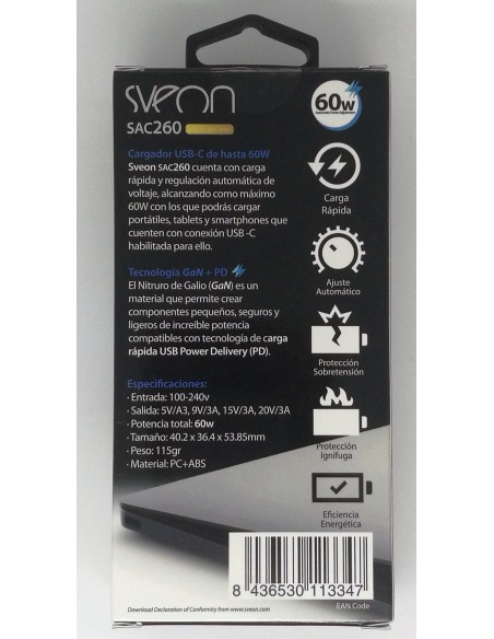 Sveon SAC260 adaptador e inversor de corriente Interior 60 W Blanco