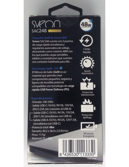 Sveon SAC248 adaptador e inversor de corriente Interior 48 W Blanco