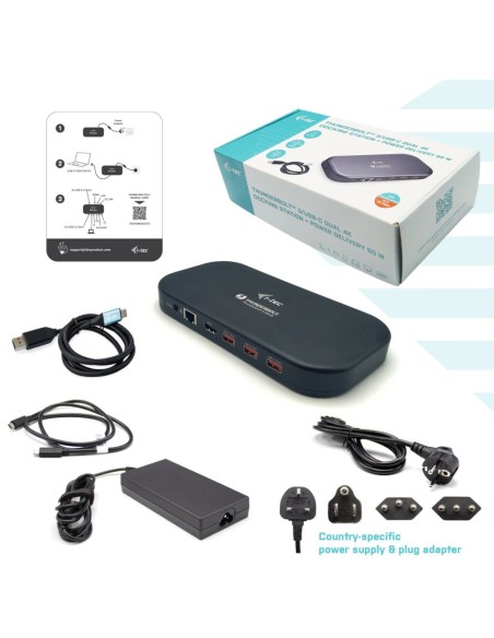 i-tec Thunderbolt 3 USB-C Dual 4K Docking Station + USB-C to DisplayPort Cable (1,5 m) + Power Delivery 60W
