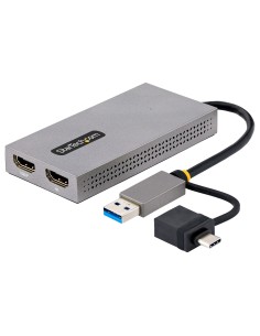 StarTech.com Adaptador de USB a HDMI Doble, USB A C a 2 Pantallas HDMI (1x 4K30Hz, 1x 1080p), Dongle Integrado USB-A a C, Cable 
