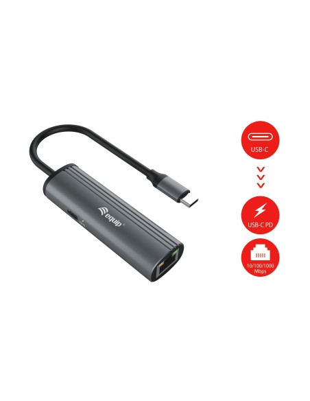 Equip 133486 hub de interfaz USB Tipo C 1000 Mbit s Negro, Gris