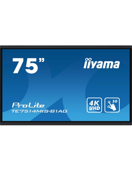 iiyama TE7514MIS-B1AG pantalla de señalización Panel plano interactivo 190,5 cm (75") LCD Wifi 435 cd   m² 4K Ultra HD Negro Pan