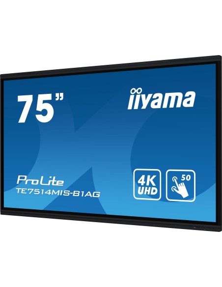 iiyama TE7514MIS-B1AG pantalla de señalización Panel plano interactivo 190,5 cm (75") LCD Wifi 435 cd   m² 4K Ultra HD Negro Pan