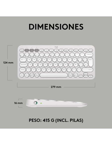 Logitech Pebble Keys 2 K380s teclado RF Wireless + Bluetooth QWERTY Español Blanco