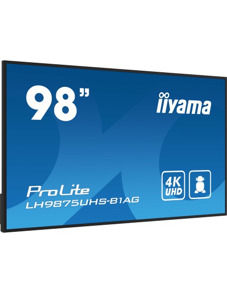 iiyama PROLITE Pizarra de caballete digital 2,49 m (98") LED Wifi 500 cd   m² 4K Ultra HD Negro Procesador incorporado Android 1