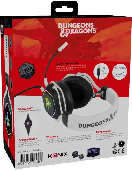 Konix 82381120335 auricular y casco Auriculares Alámbrico Diadema Juego USB tipo A Negro, Blanco