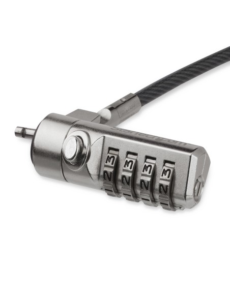 StarTech.com Cable de seguridad para portatil con bisagra giratoria con candado de combinacion de 4 digitos negro plata LTLOCK4D