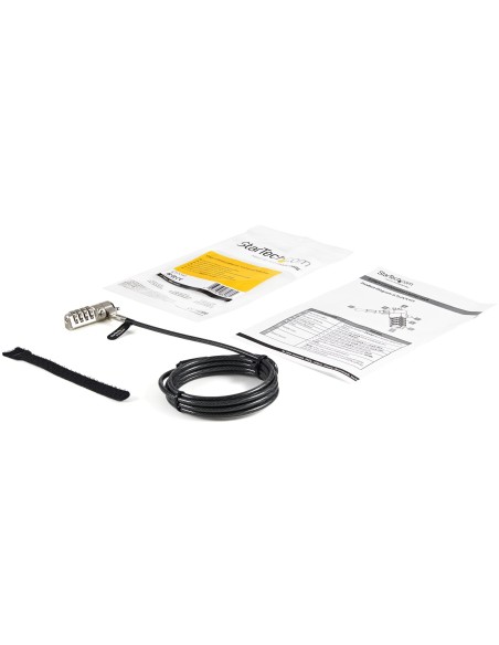 StarTech.com Cable de seguridad para portatil con bisagra giratoria con candado de combinacion de 4 digitos negro plata LTLOCK4D