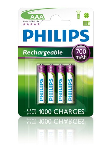 Philips Pilas Recargables 700mAh AAA HR03 Pack 4 Unidades R03B4A70 10