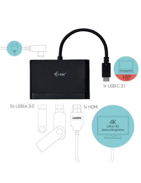Hub i-tec usb tipo-c 3puertos usb 3.2 gen1 + 1 puerto hdmi negro C31DTPDHDMI