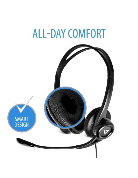 V7 Auriculares Diadema estéreo USB de Essentials con micrófono Negro