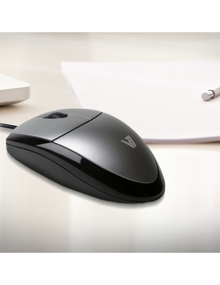 V7 Mouse Í?ptico USB 1000 DPI LED Negro, Plata