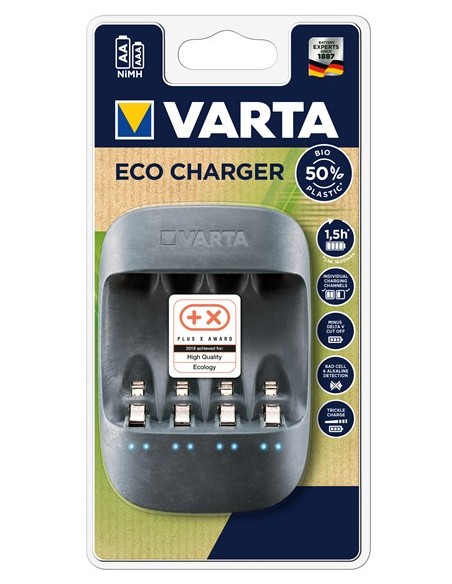 Varta cargador eco + 4 pilas recargables AAA 800mah incluidas gris