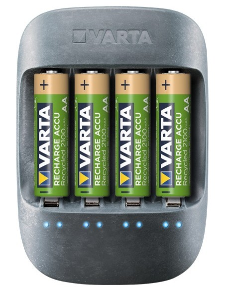 Varta cargador eco + 4 pilas recargables AAA 800mah incluidas gris
