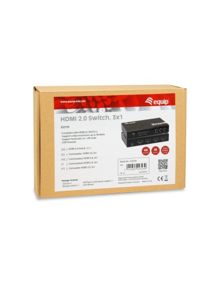 Equip 332725 Interruptor de video HDMI 2.0 negro