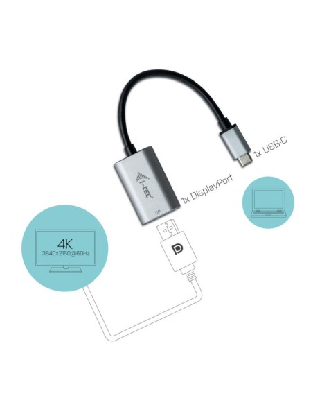 i-tec Metal Adaptador usb tipo-c macho a displayport hembra 0.15m gris turquesa