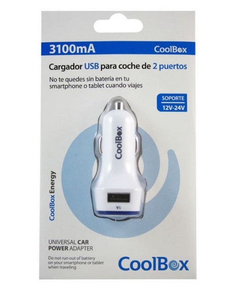 Cargador coche coolbox mechero 5v 2x usb 3.1a blanco COO-CDC215