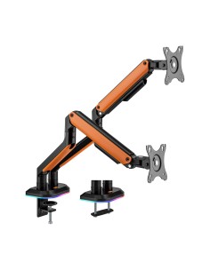 AISENS Soporte de Mesa RGB Gaming contrapeso giratorio e inclinable para Monitor TV 9Kg (3 Pivotes, 2 Brazos) de 17-32, Negro-Na