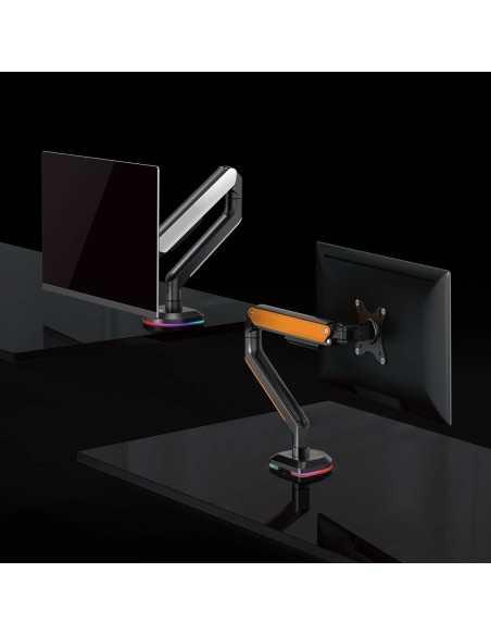 AISENS Soporte de Mesa RGB Gaming contrapeso giratorio e inclinable para Monitor TV 9Kg (3 Pivotes, 1 Brazo) de 17-32, Negro-Nar