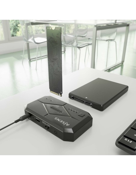 AISENS Estación de Docking SATA 2.5 3.5, M.2 NVMe a USB 3.0 3.1 Gen1, Clone, Negro