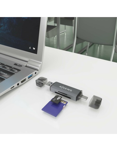 AISENS Lector de Tarjetas SD, Micro SD, MMC, RS-MMC, MMC Micro, USB-A y USB-C, Gris