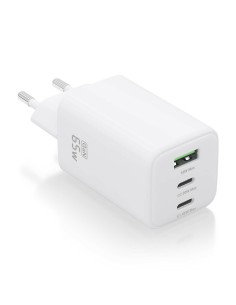 AISENS Cargador Gan 65W, 2xUSB-C PD3.0 QC4.0, 1xUSB-A QC3.0, Blanco