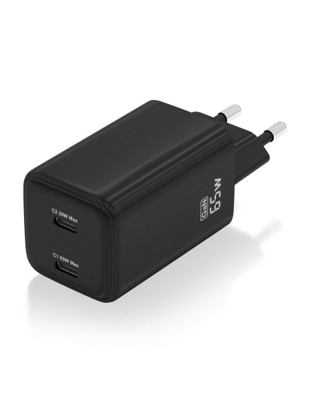 AISENS Cargador Gan 65W, 2xUSB-C PD3.0 QD4.0, Negro