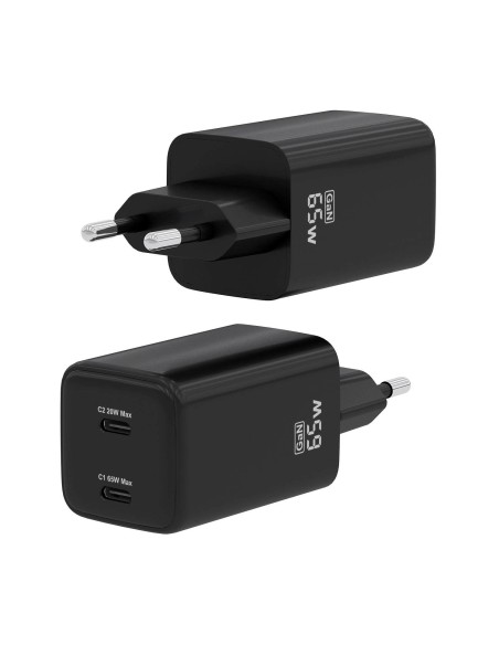 AISENS Cargador Gan 65W, 2xUSB-C PD3.0 QD4.0, Negro
