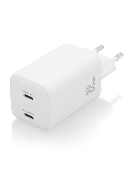 AISENS Cargador Gan 65W, 2xUSB-C PD3.0 QD4.0, Blanco