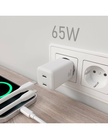 AISENS Cargador Gan 65W, 2xUSB-C PD3.0 QD4.0, Blanco