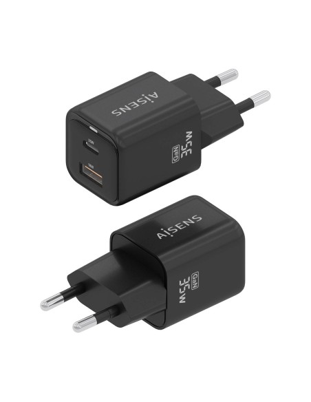 AISENS Cargador Gan 35W, 1xUSB-C PD3.0 QC4.0, 1xUSB-A QC3.0, Negro