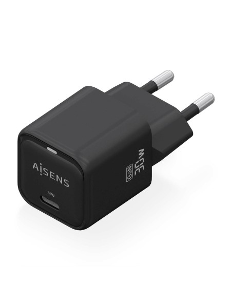 AISENS Cargador Gan 30W, 1xUSB-C PD3.0 QD4.0, Negro