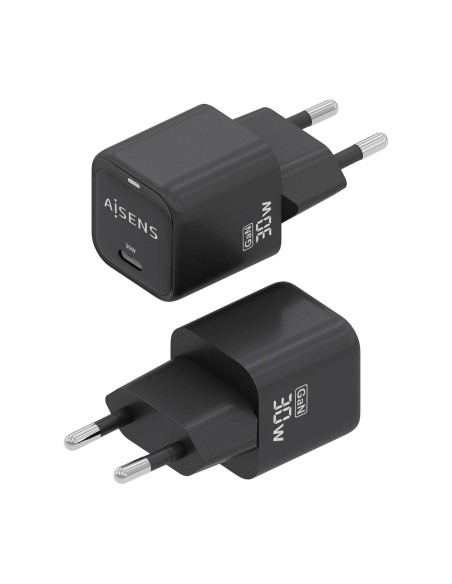 AISENS Cargador Gan 30W, 1xUSB-C PD3.0 QD4.0, Negro