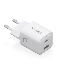 AISENS Cargador Gan 30W, 1xUSB-C PD3.0 QC4.0, 1xUSB-A QC3.0, Blanco