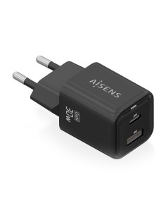 AISENS Cargador Gan 30W, 1xUSB-C PD3.0 QC4.0, 1xUSB-A QC3.0, Negro