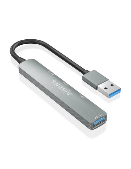 AISENS HUB USB 3.0 Aluminio, 1xUSB3.0 A H+3xUSB2.0 A H, Gris, 10cm