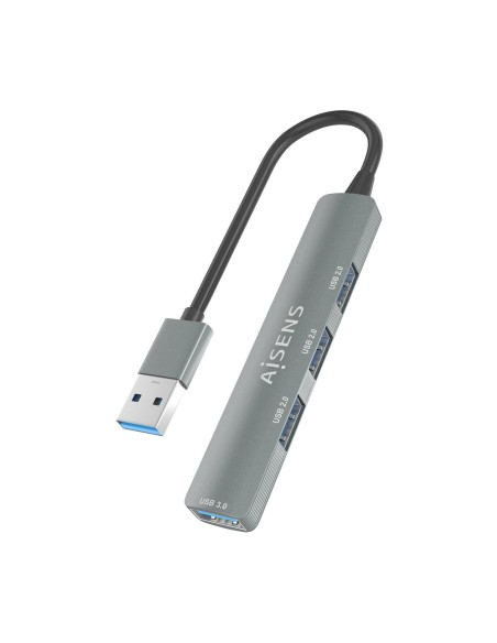 AISENS HUB USB 3.0 Aluminio, 1xUSB3.0 A H+3xUSB2.0 A H, Gris, 10cm