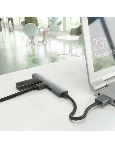 AISENS HUB USB 3.0 Aluminio, 1xUSB3.0 A H+3xUSB2.0 A H, Gris, 10cm