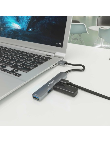 AISENS HUB USB 3.0 Aluminio, 1xUSB3.0 A H+3xUSB2.0 A H, Gris, 10cm
