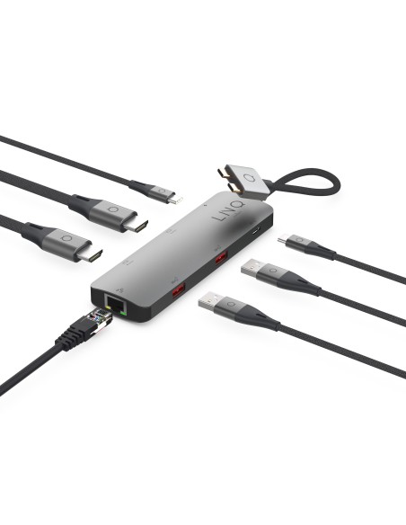 LINQ byELEMENTS LQ48011 base para portátil y replicador de puertos 2 x USB 3.2 Gen 2 (3.1 Gen 2) Type-C Negro, Gris