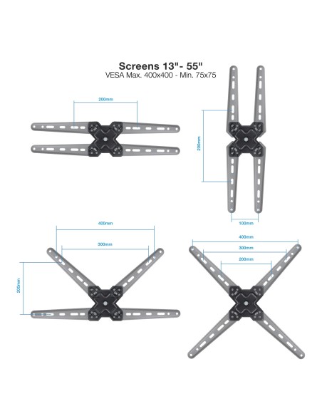 SOPORTE PARED PANTALLAS 13-55 GIRAINCLI 25KG NEGRO TOOQ LP1355TN-B